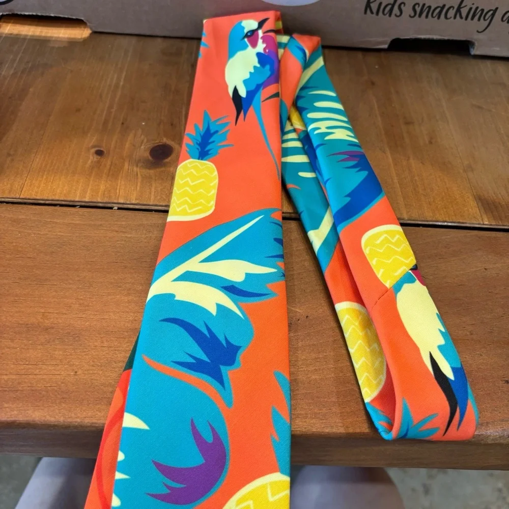 Shinesty mens bird pineapple tropical neck tie orange - Picture 1 of 4